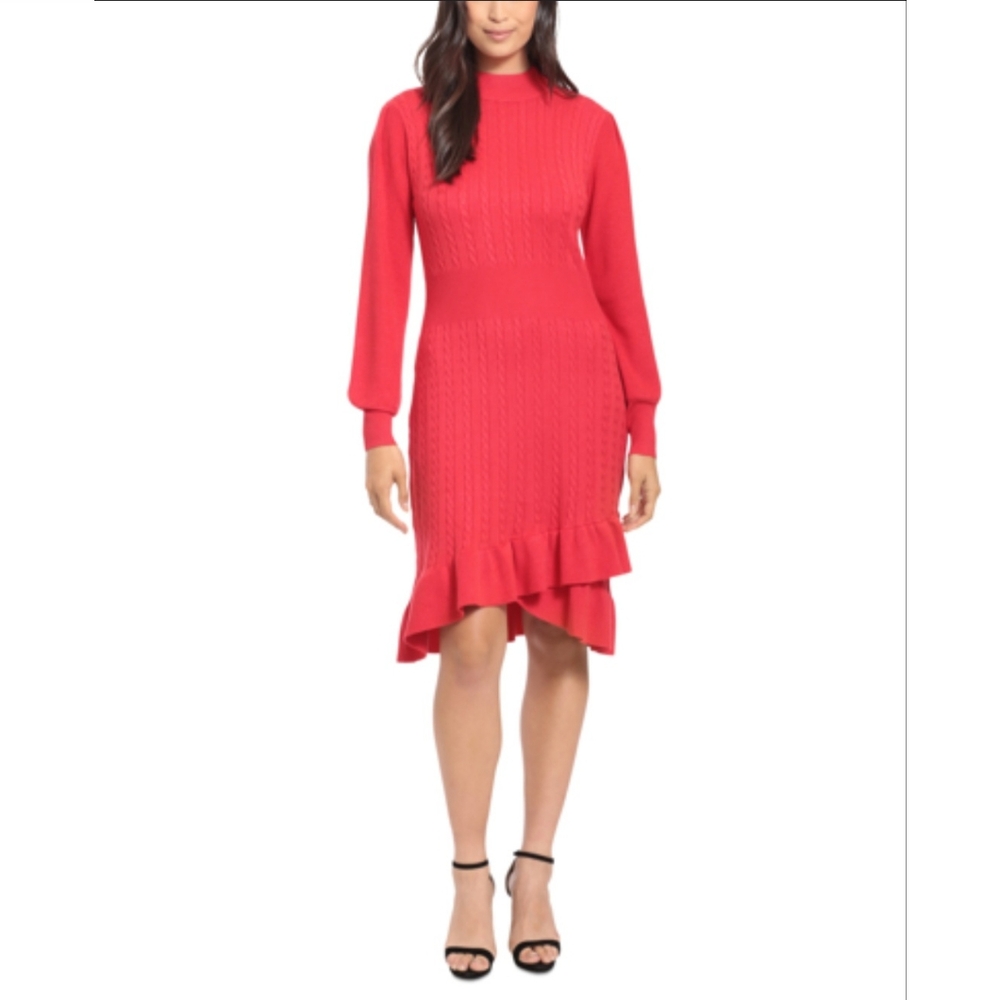 LONDON TIMES WEEKEND RED CROSSOVER SKIRT SWEATER DRESS SIZE MEDIUM